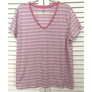 GAP Favorite T Shirt Short Sleeve Pullover Pink Blue Vneck Women’s Size XXL